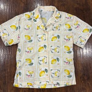 Women’s Short-Sleeve Lemon Print Camp Top - White/Yellow